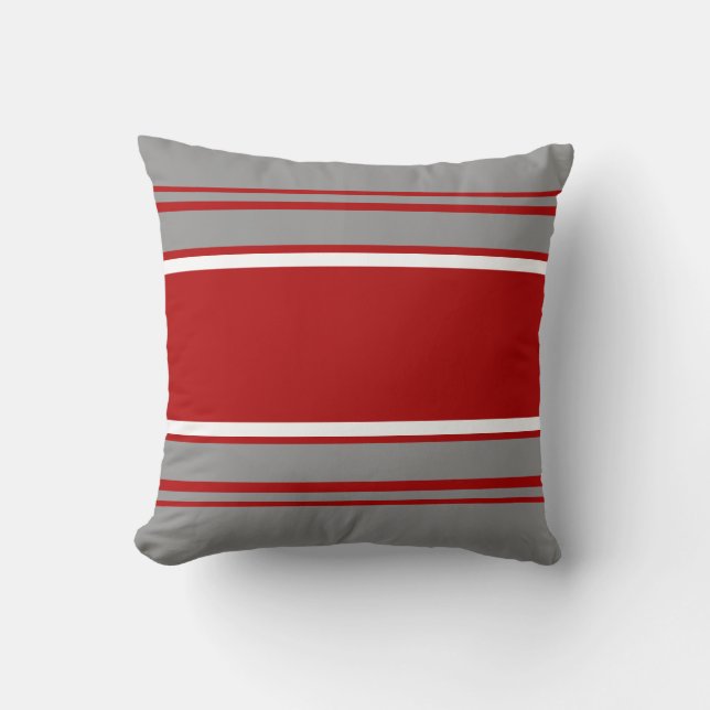 Red and Grey Christmas Striped Cushion (Front)