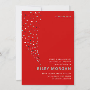 Red and grey confetti graduation announcement