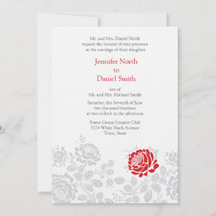 Red And Grey Damask Wedding Invitations