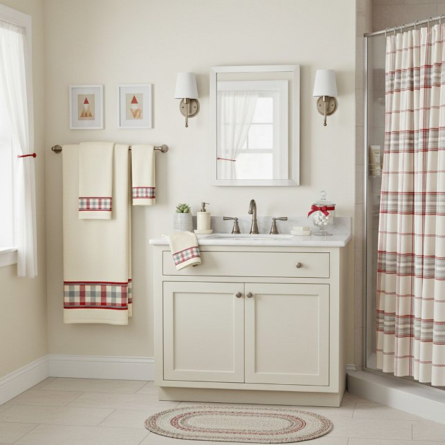 Red and grey farm style plaid bath towel set (Creator Uploaded)