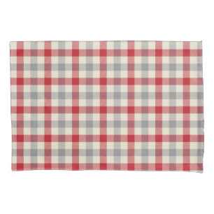 Red and grey farm style plaid pillowcase