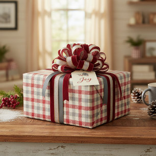 Red and grey farm style plaid wrapping paper