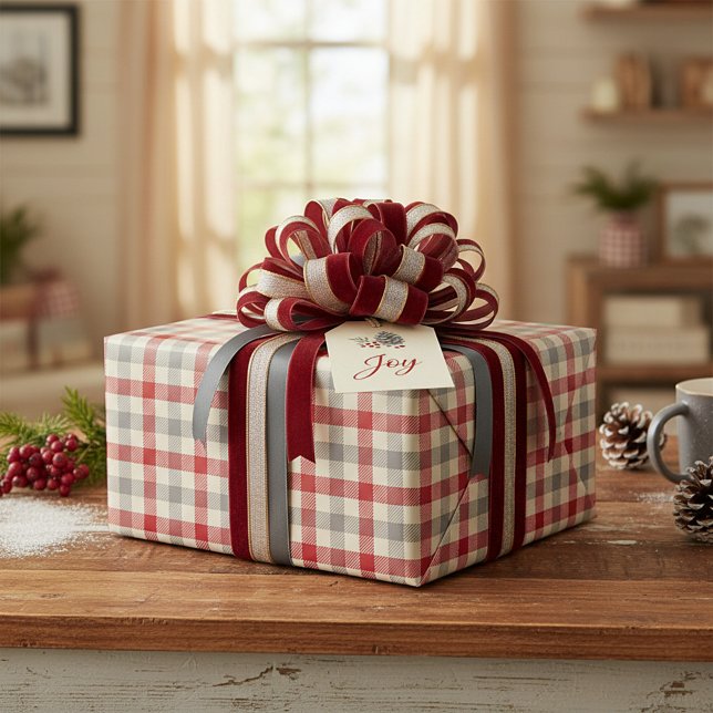 Red and grey farm style plaid wrapping paper (Creator Uploaded)
