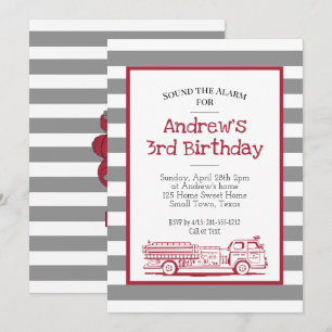 Red and Grey Fire Truck Invitation