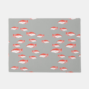 Red and grey fish doormat