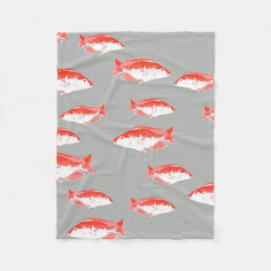 Red and grey fish fleece blanket