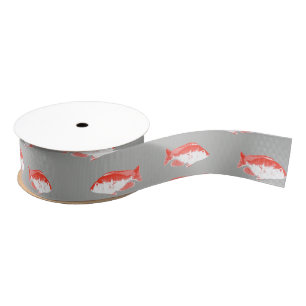 Red and grey fish grosgrain ribbon