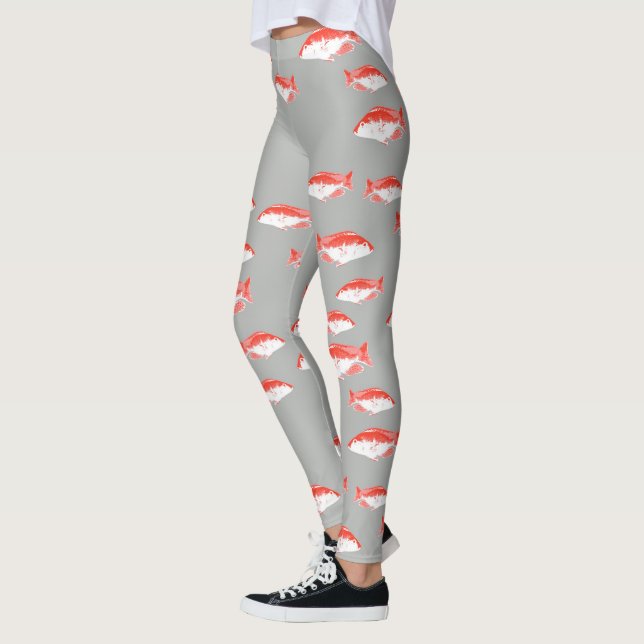 Red and grey fish leggings (Left)