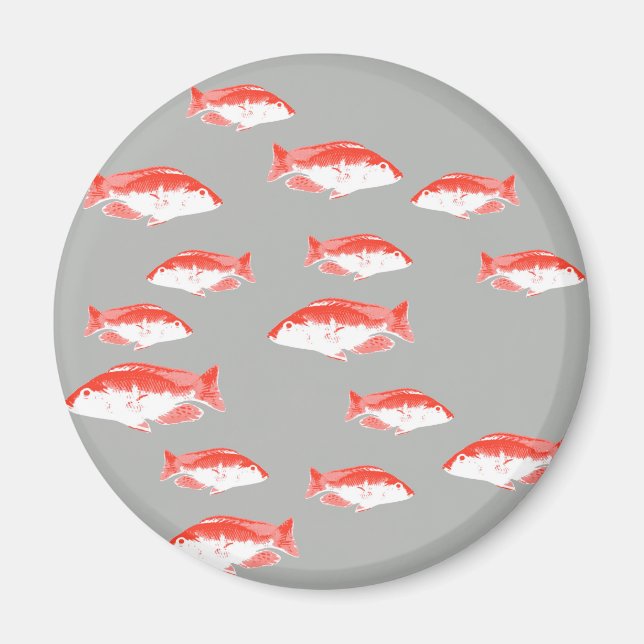 Red and grey fish magnet (Front)