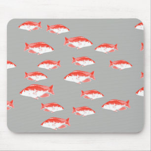 Red and grey fish mouse mat