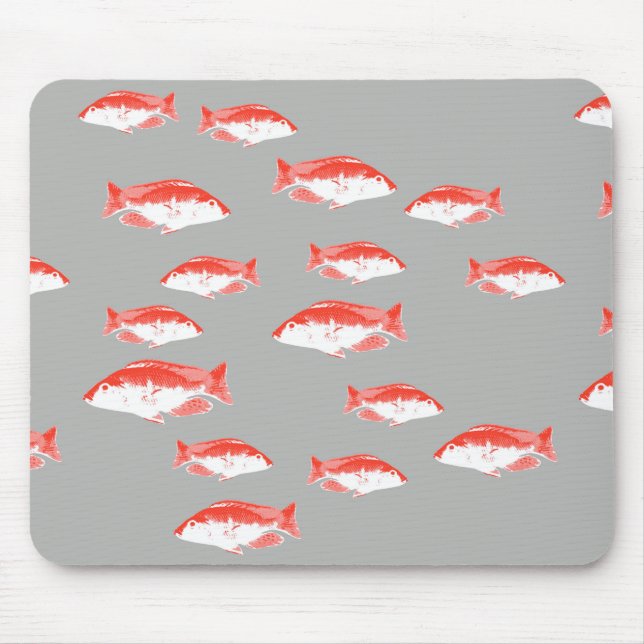 Red and grey fish mouse mat (Front)