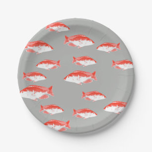 Red and grey fish paper plate