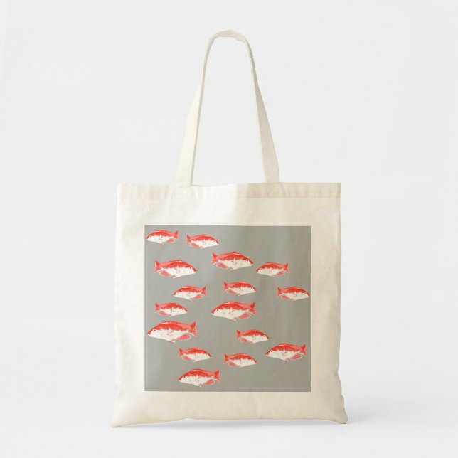 Red and grey fish tote bag (Front)