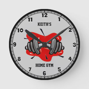 Red and Grey Fitness Gym Round Clock