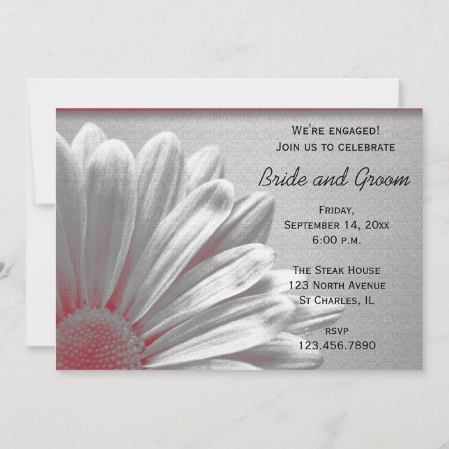Red and Grey Floral Highlights Engagement Party Invitation (Front)