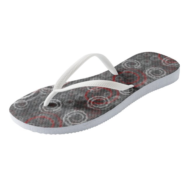 Red and Grey Geometric Abstract Flip Flops (Angled)