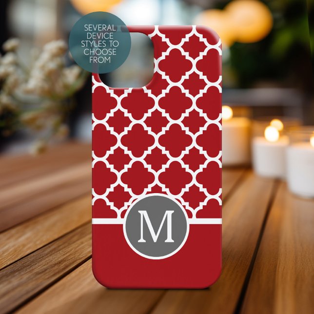Red and Grey Geometric Pattern Monogram Case-Mate iPhone Case (Personalized Phone Case with Monogram)
