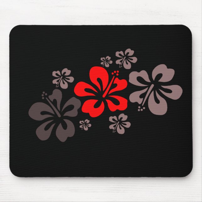 Red and Grey Hibiscus Mouse Mat (Front)