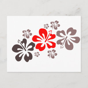 Red and Grey Hibiscus Postcard