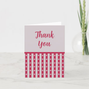 Red and Grey-Lilac Doodled Floral Stripe Thank You Card