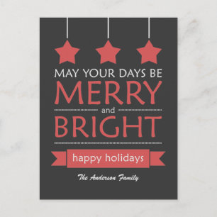 Red and Grey Merry and Bright Holiday Postcard
