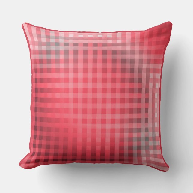 Red and grey plaid grunge cushion (Front)