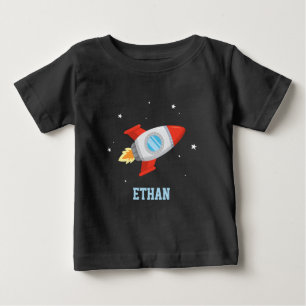 Red and Grey Rocket In Outer Space Baby T-Shirt