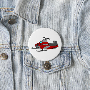 Red and Grey Snowmobile 7.5 Cm Round Badge