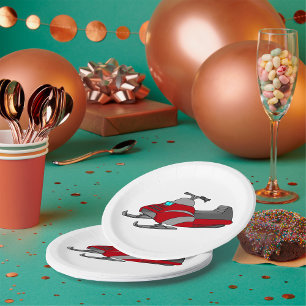 Red and Grey Snowmobile Paper Plate