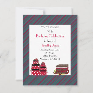 Red and Grey Stripes Birthday Invitation