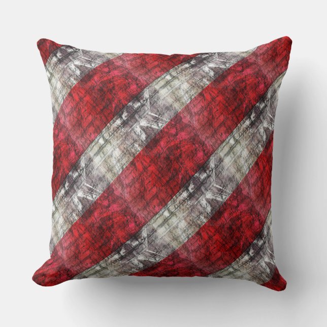Red And Grey Textured Stripes Cushion (Front)
