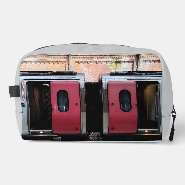 Red and grey train dopp kit (Front)