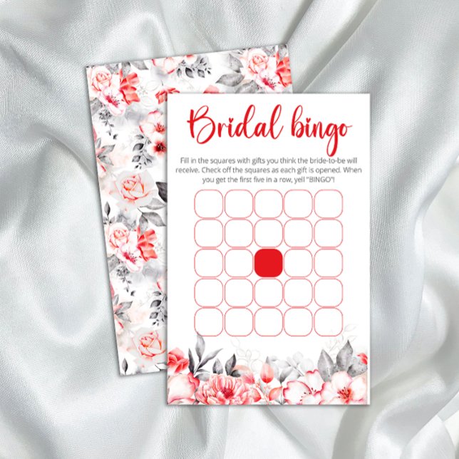 Red and Grey Watercolor Flowers bridal shower bing (Creator Uploaded)