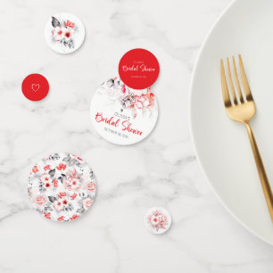 Red and Grey Watercolor Flowers Bridal Shower Confetti