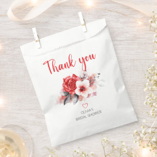 Red and Grey Watercolor Flowers Bridal Shower Favour Bags