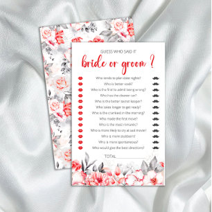 Red and Grey Watercolor Flowers Bridal Shower Game
