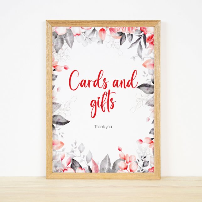 Red and Grey Watercolor Flowers cards and gifts Poster (Creator Uploaded)