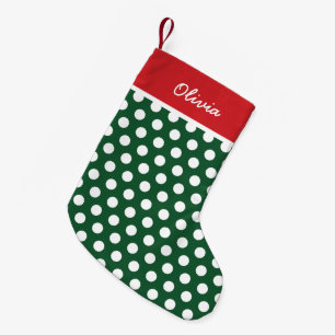Red and Hunter Green Holiday Dots Monogram Small Christmas Stocking
