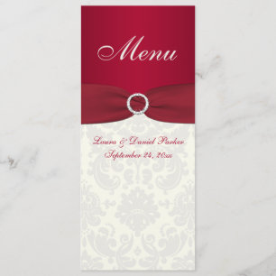 Red and Ivory Damask Wedding Menu Card