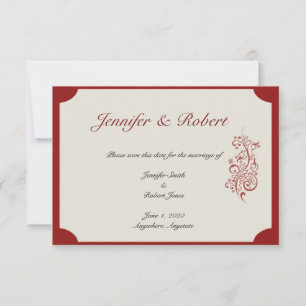 Red and Ivory Filigree Vintage Save the Date