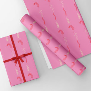 Red and ivory floral doodles in pink wrapping paper sheet