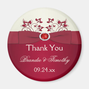 Red and Ivory Floral Wedding Favour Magnet