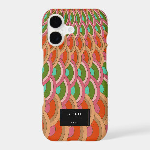 Red And Jade Art Deco Vintage Scallop Pattern Fan