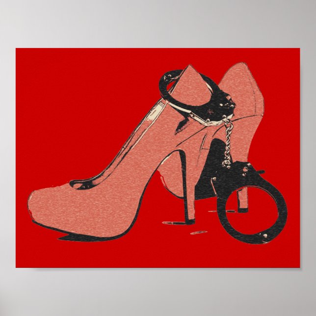 Red and kinky, heels and cuffs, sexy artwork poster (Front)
