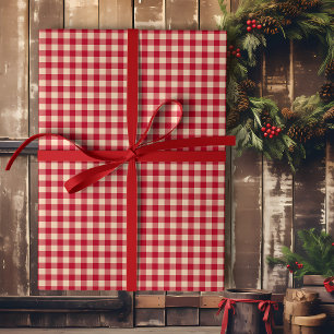 Red and Kraft Country Gingham Christmas Wrapping Paper