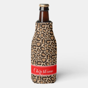 Red and Leopard Print Custom Monogram Bottle Cooler