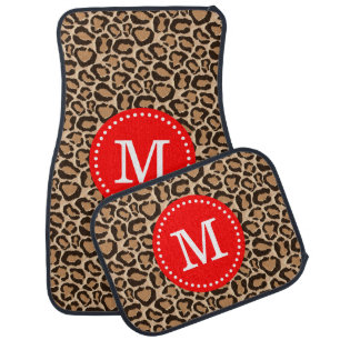 Red and Leopard Print Custom Monogram Car Mat