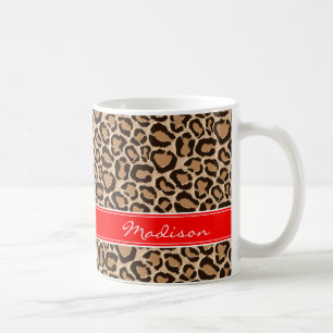 Red and Leopard Print Custom Monogram Coffee Mug