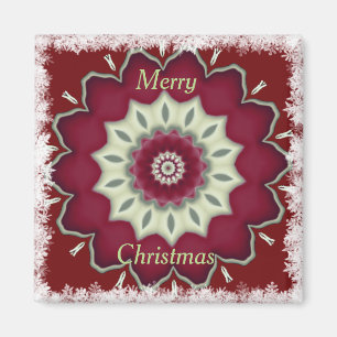 Red and Light Gold Floral Star Kaleidoscope Magnet