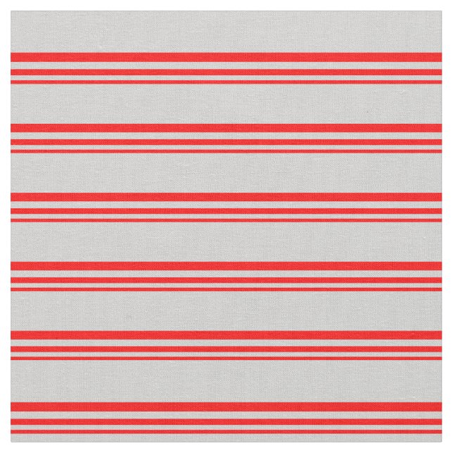 Red and Light Grey Coloured Lined/Striped Pattern Fabric (Close Up)